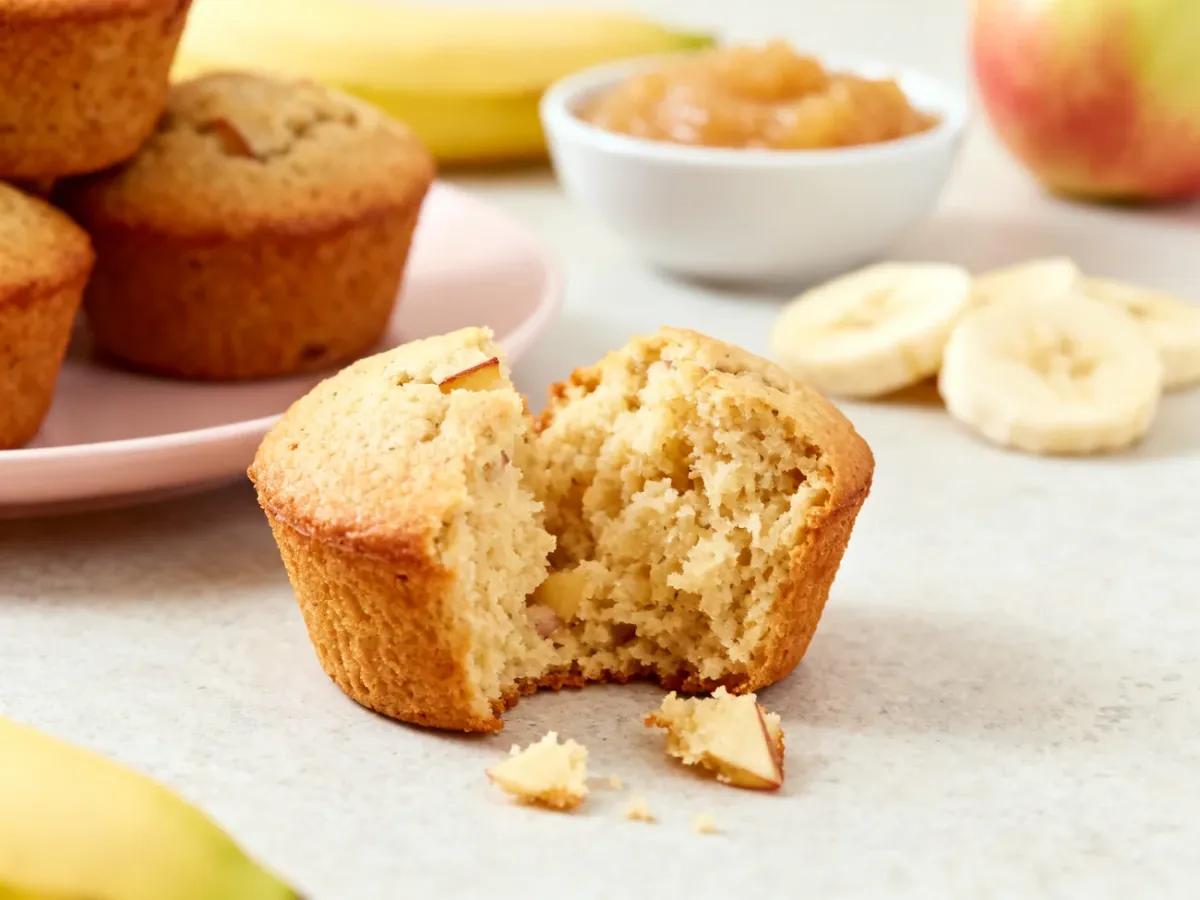 Miękkie muffiny bananowo-jabłkowe z wilgotnym środkiem
